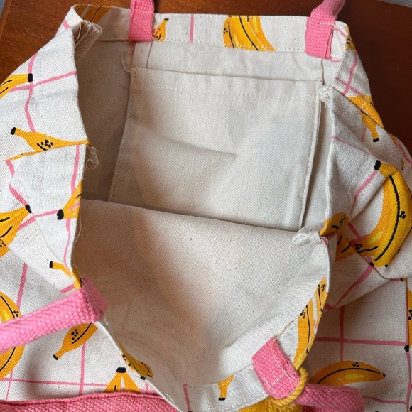 Banana Print Tote Bag with Pink Handles - Picture 3 of 3